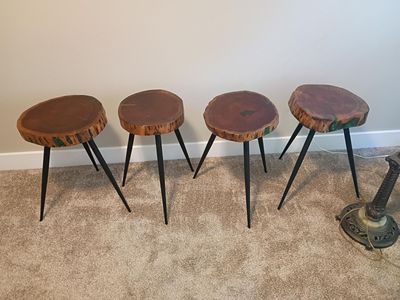 22-Inch Tall Solid Wood Live Edge Cinnamon Accent Table with Epoxy Detail, 4 avail, all 4 for $200