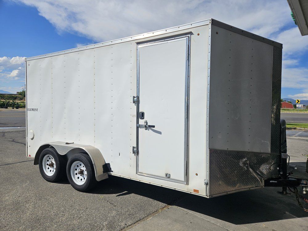 2016 LOOK Trailers Element Enclosed Cargo Trailer - White, Dual Axle, Diamond Plate Front 7x14 + v nose