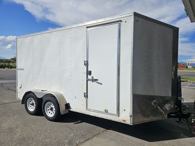 2016 LOOK Trailers Element Enclosed Cargo Trailer - White, Dual Axle, Diamond Plate Front 7x14 + v nose