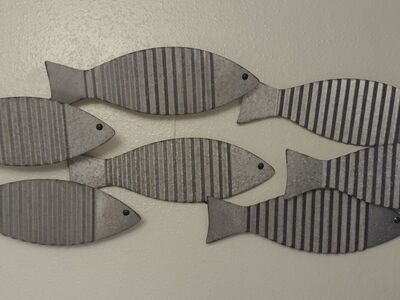 Vintage fish wall hanging art sculpture silver gray galvanized metal