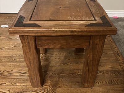 Rustic Wooden End Table with Metal Corner Brackets Made in Mexico