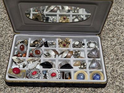 Vintage Statement Earring Collection in Jewelry Box, all clip ons