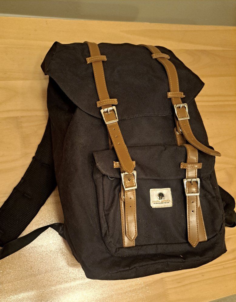 Black & Brown Canvas Vintage Style Rucksack Backpack