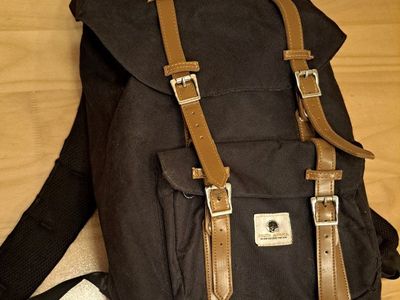 Black & Brown Canvas Vintage Style Rucksack Backpack