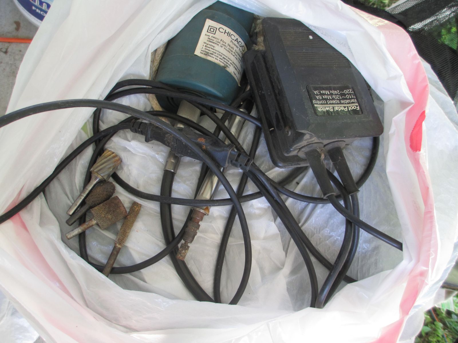 Chicago hanging flex shaft electric grinder and carver with foot pedal