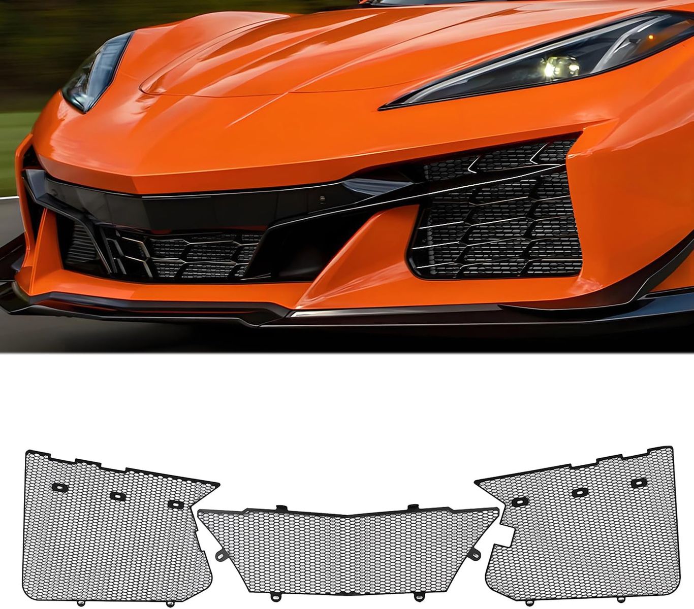 2023+ Corvette C8 Z06, 2024+ C8 E-Ray - 3 Pc Black Front Radiator Guards Grill