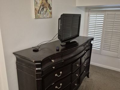 Large Dark Wood Finish Dresser with Multiple Drawers plus TV