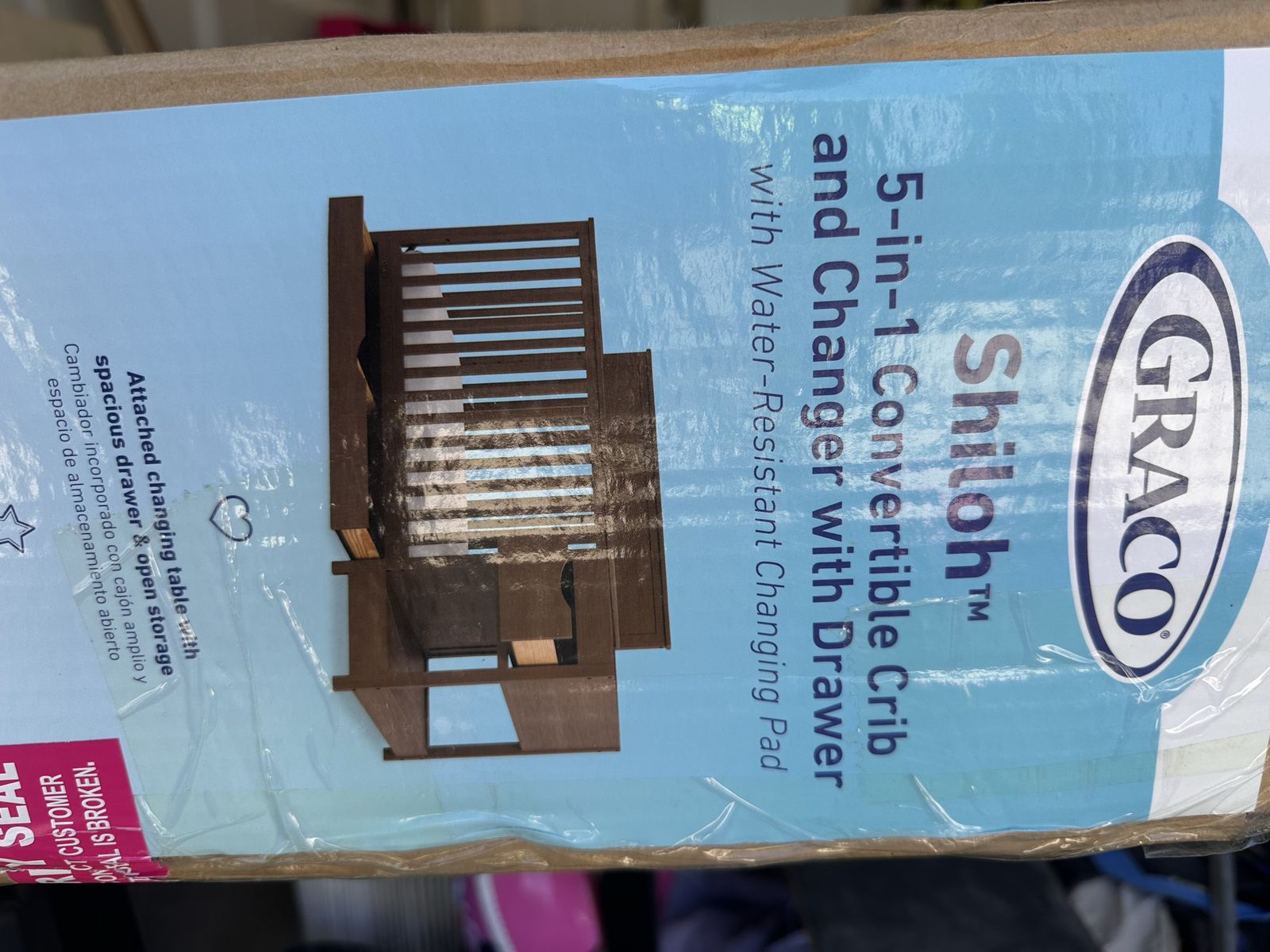 New in box Graco 5 in 1 crib with drawers