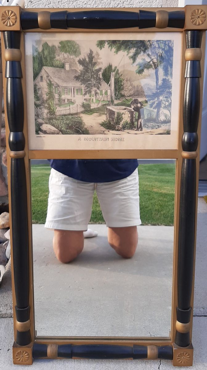 A Mountain Home Currier & Ives vintage print picture with mirror. Size with frame is 14 15/16 " x 28 3/4