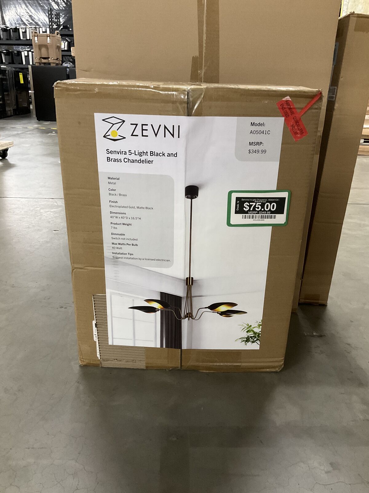 ZEVNI Senvira 5-Light Black and Brass Chandelier