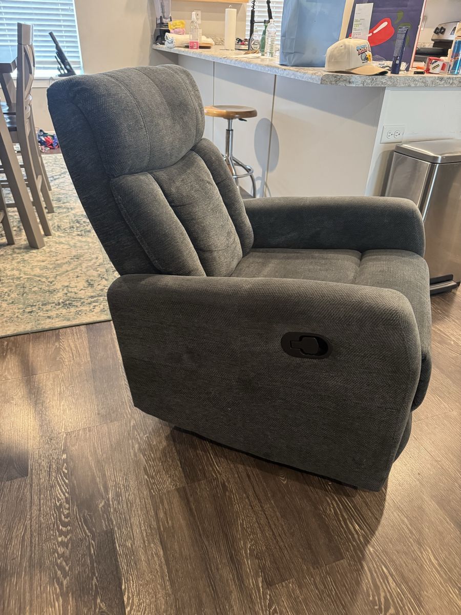 Dark Green/Gray Fabric Recliner Chair with Manual Reclining Handle
