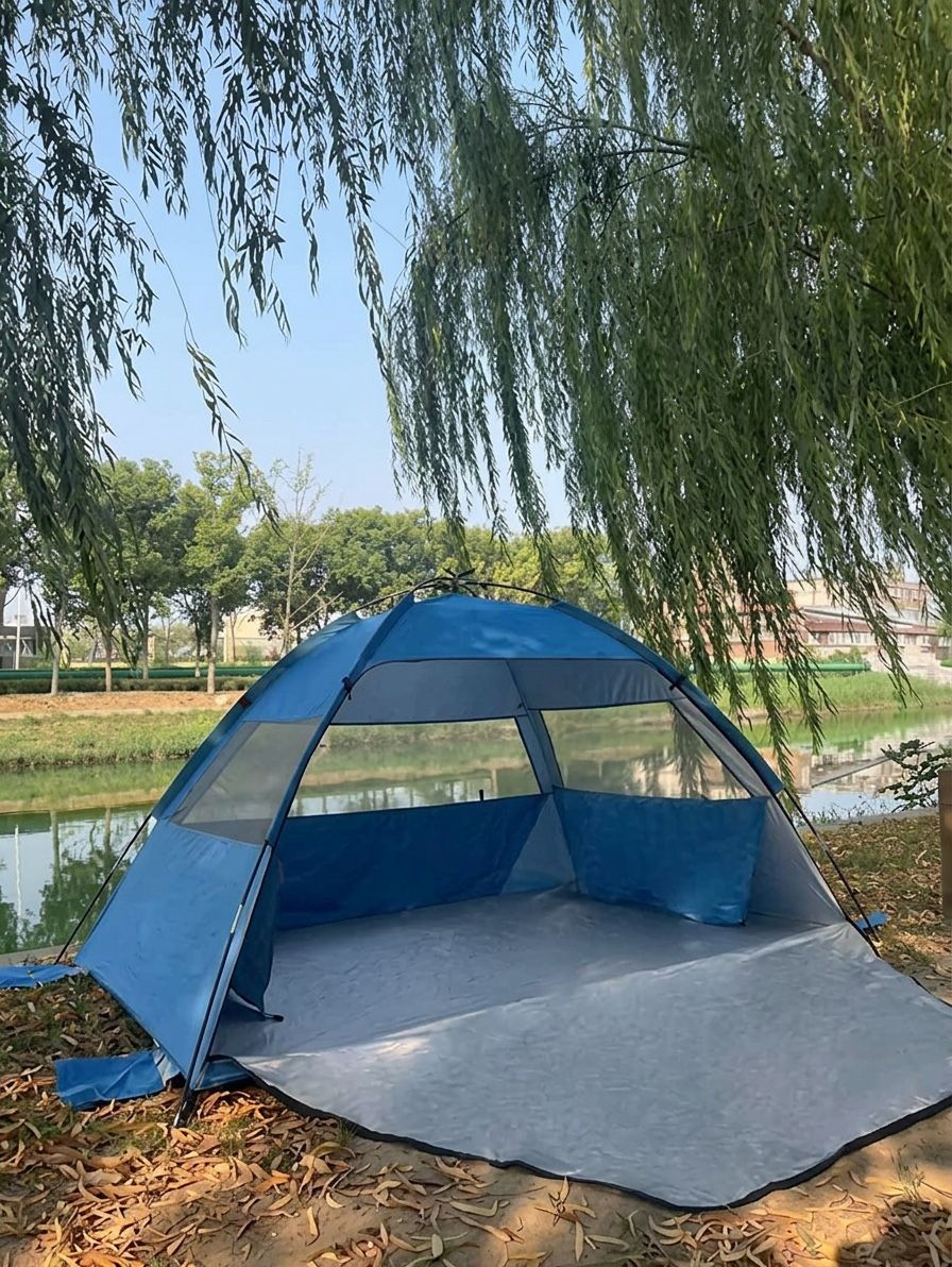Blue Outdoor Pop-Up Camping Tent Shelter with Extended Floor