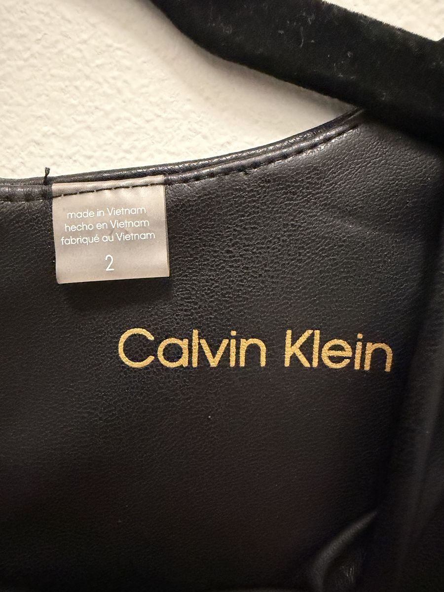 Calvin Klein Women's Black Faux Leather Sleeveless Sheath Dress - Size 2 - Mid-Thigh Length