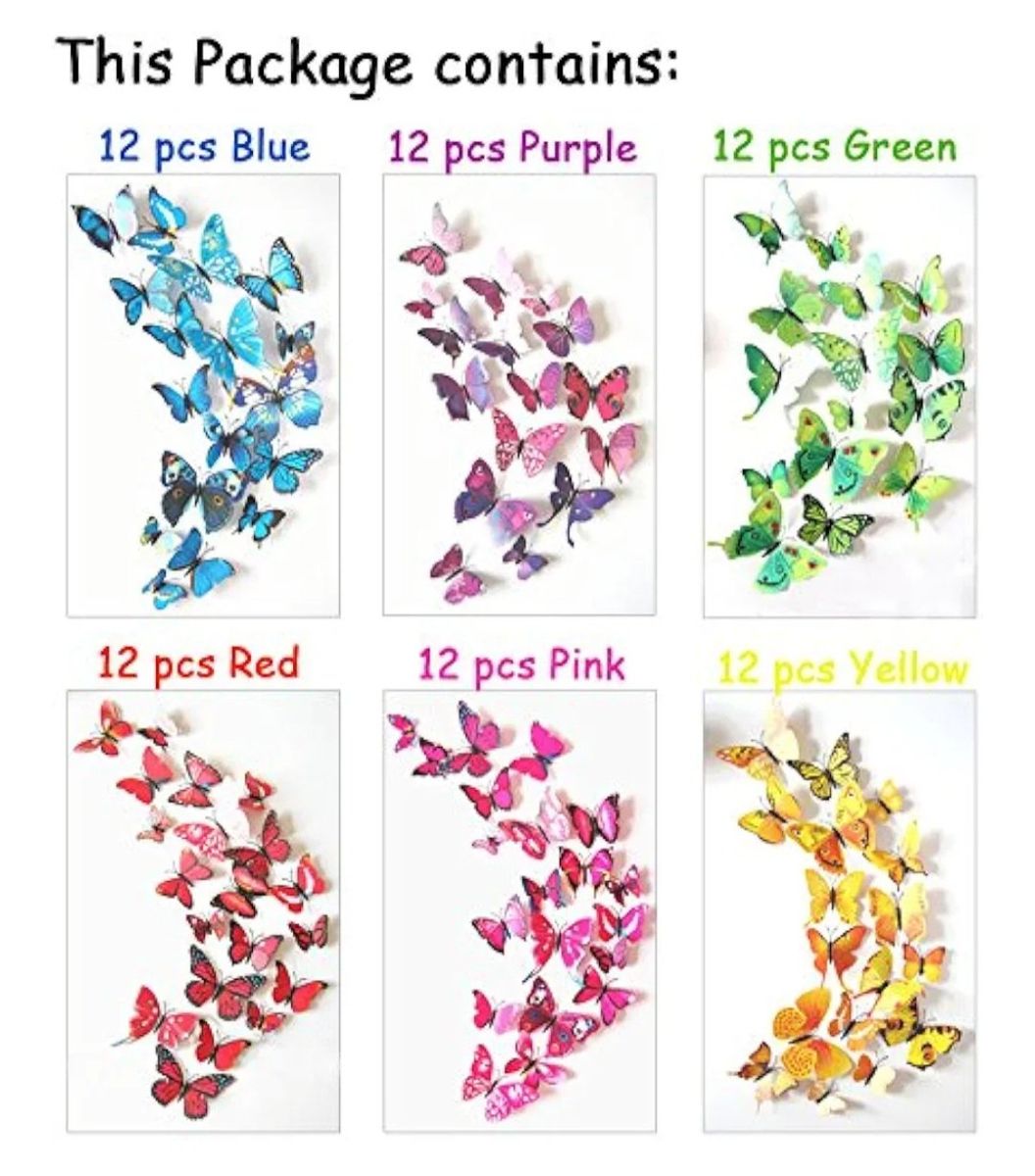 72 Pcs 3D Butterfly Wall Decals