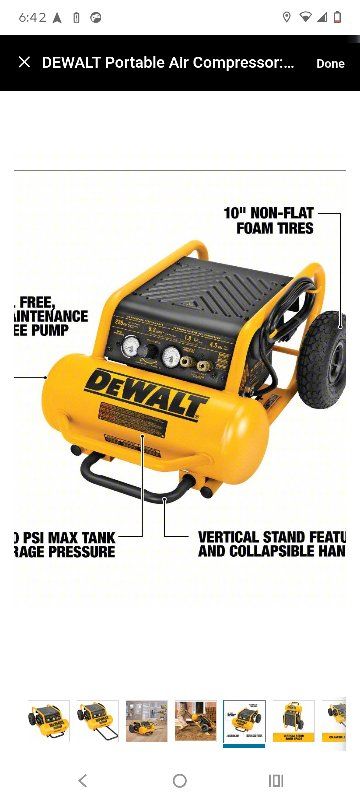 DEWALT D55146 Portable Air Compressor - Oil-Free, 4.5 Gallon, 1.6 HP, 120V AC, 15A