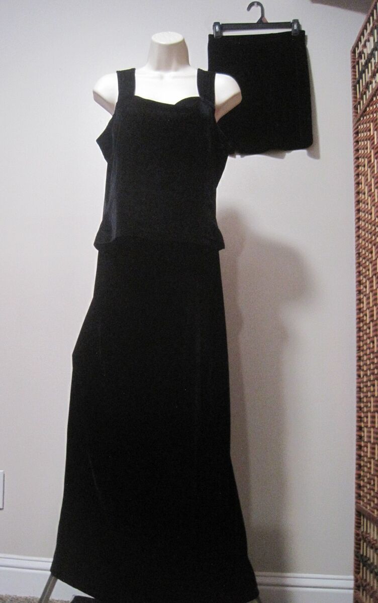 Eileen Fisher Women's Size Small Black Velvet Maxi & Mini Skirt and Tank Top Set
