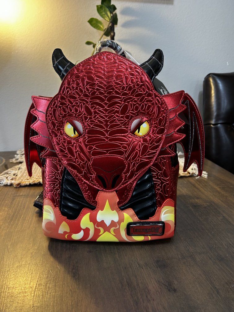 Loungefly Red Metallic Dragon Mini Backpack With Wings And Horns