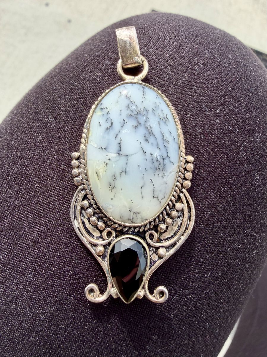 Vintage Sterling Silver Dendritic Opal| Onyx Pendsnt