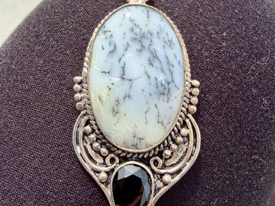 Vintage Sterling Silver Dendritic Opal| Onyx Pendsnt
