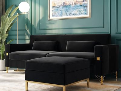 85.63 Black Velvet Sofa + Ottoman