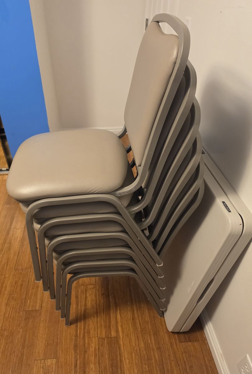 Two Types of Stacked Chairs for Sale.