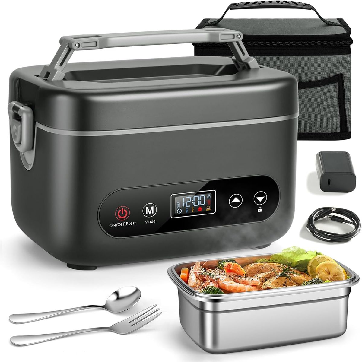 Electric Lunch Box for Men, 1.2L Cordless Heated Lunch Box, 24000mAh Rechargeable Portable Food Warmer