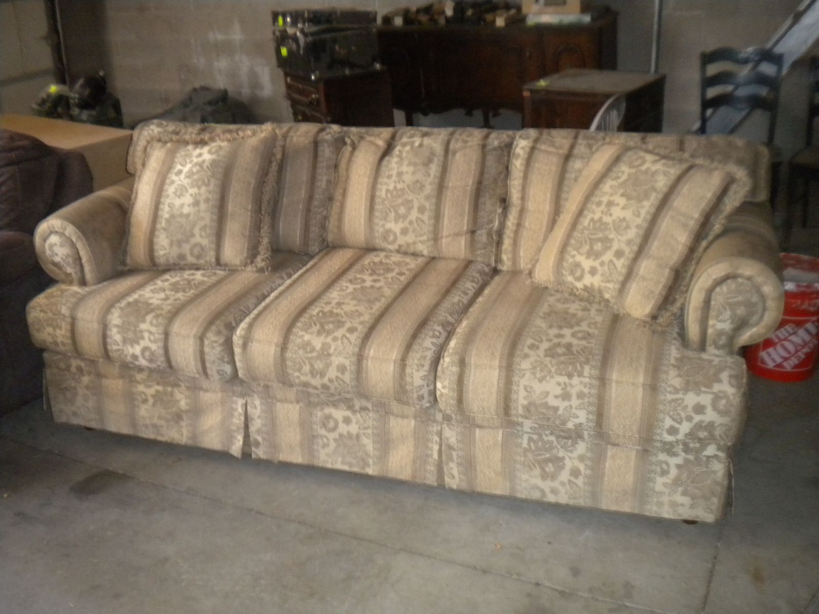 Floral & Striped Pattern Fabric Sofa Couch - Used, Traditional Style
