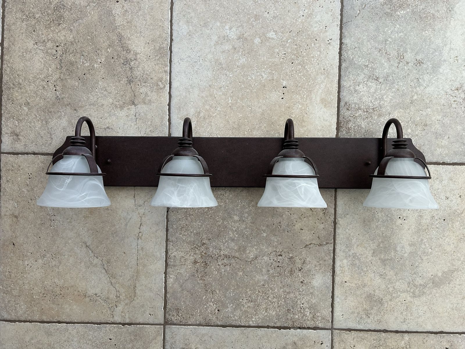 Oil Rubbed Bronze 4-Light Vanity Fixture with Alabaster Glass Shades