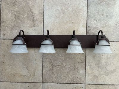 Oil Rubbed Bronze 4-Light Vanity Fixture with Alabaster Glass Shades