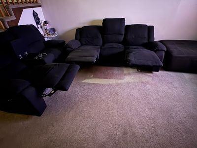Black Reclining Sofa w/ Console & Cupholders