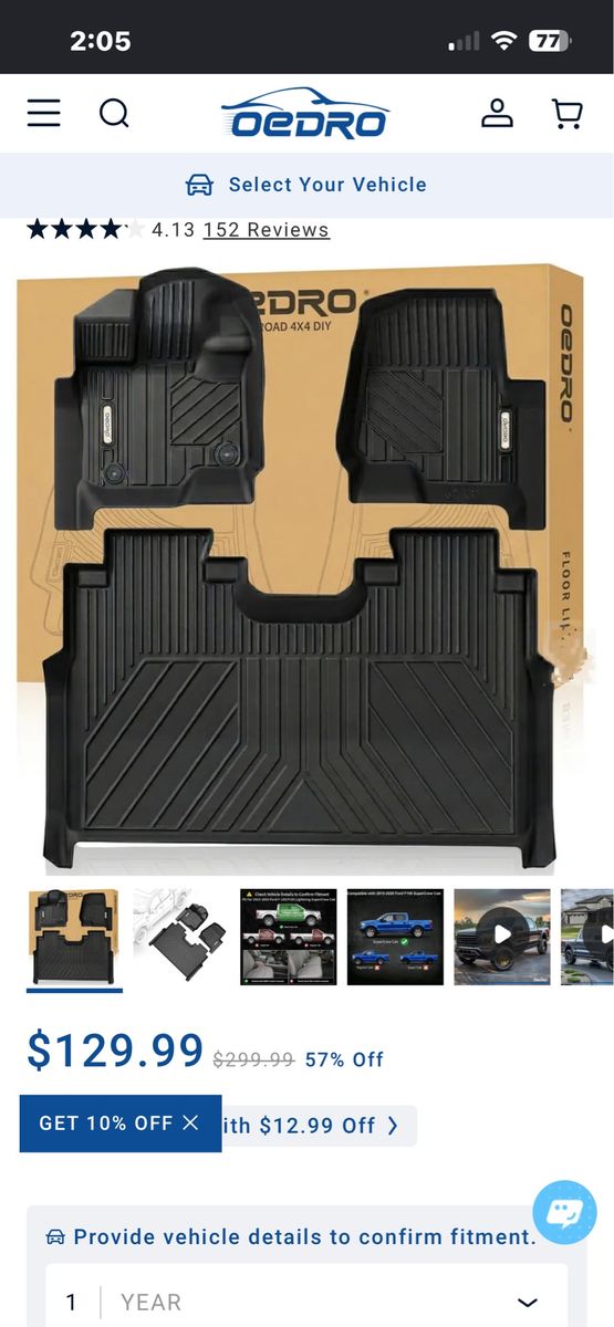 OEDRO All-Weather Floor Mats for Ford F-150 SuperCrew Cab 2015-2020 - Black, Heavy Duty, 3-Piece Set