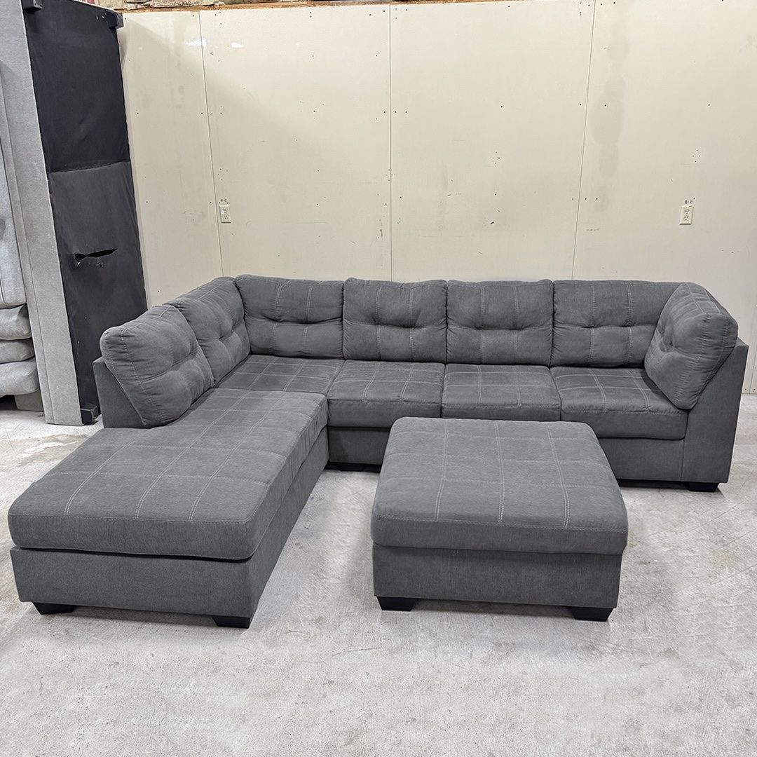 (New) Dark Gray Sectional & Ottoman - Free Delivery