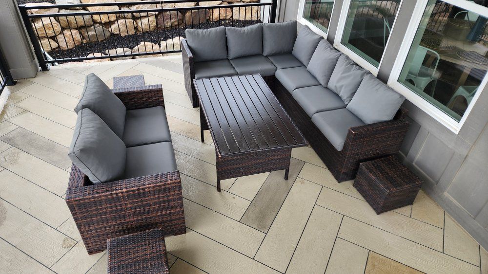 Patio set sectional, love seat, & table