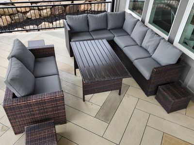 Patio set sectional, love seat, & table