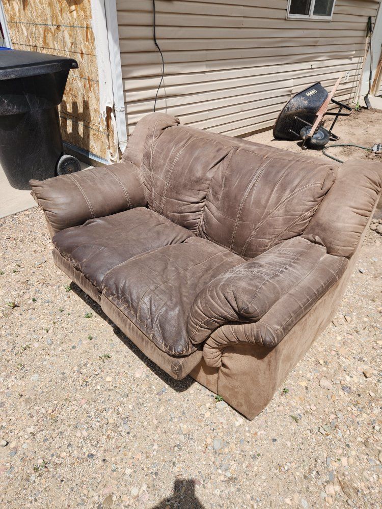Brown Faux Leather Loveseat - Used but Comfortable