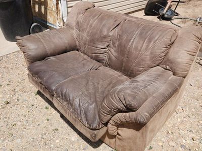 Brown Faux Leather Loveseat - Used but Comfortable
