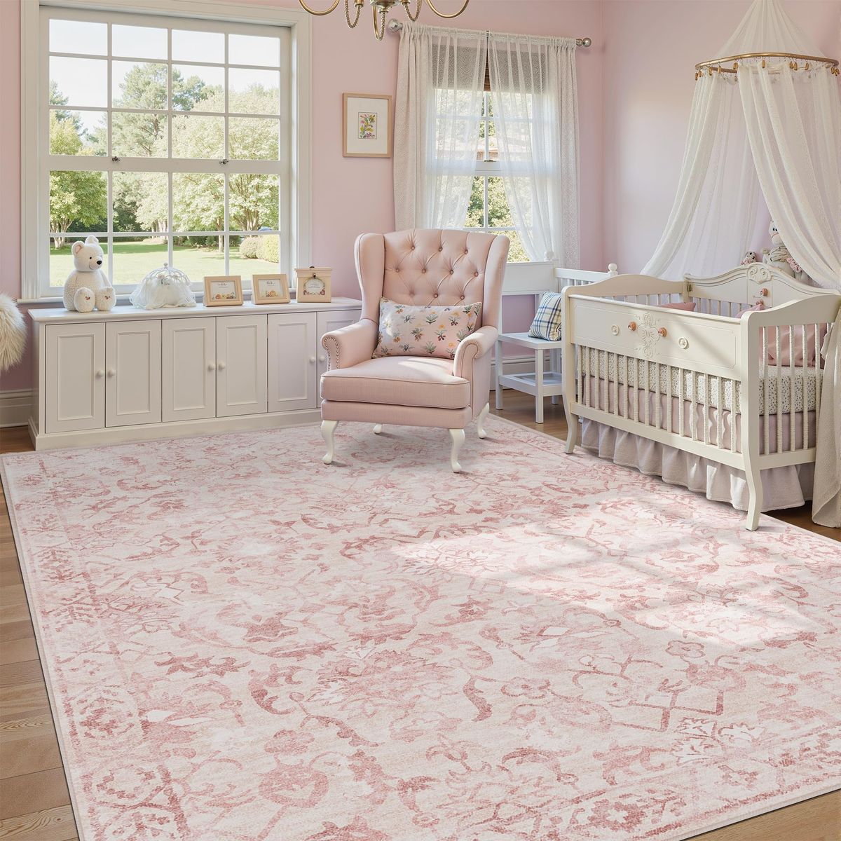 New Pink Area Rugs 6x9 for Living Room, Washable Vintage Rugs for Bedroom, Distressed Throw Rug
