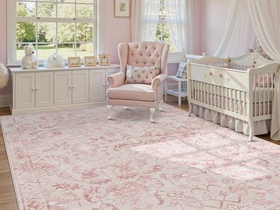 New Pink Area Rugs 6x9 for Living Room, Washable Vintage Rugs for Bedroom, Distressed Throw Rug