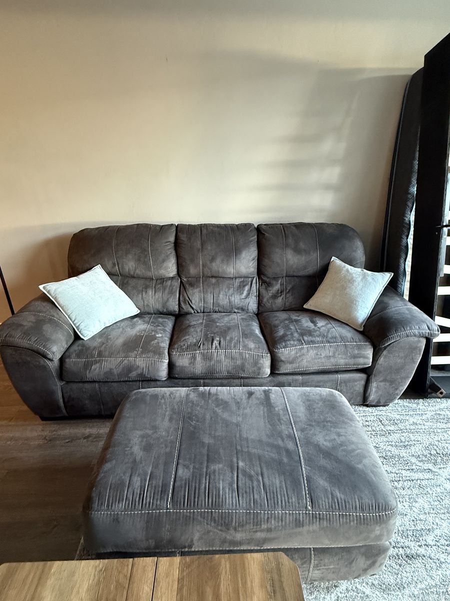 Grey Microfiber Sofa & Ottoman