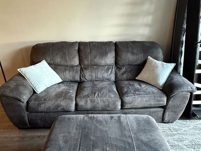 Grey Microfiber Sofa & Ottoman
