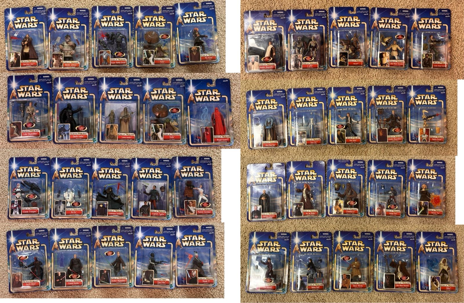 42 piece Star Wars Attack of the Clones Action Figures Lot - New on Cards