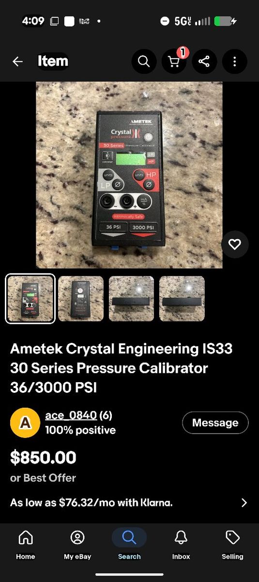 Ametek Crystal Engineering IS33 30 Series Pressure Calibrator 36/3000 PSI