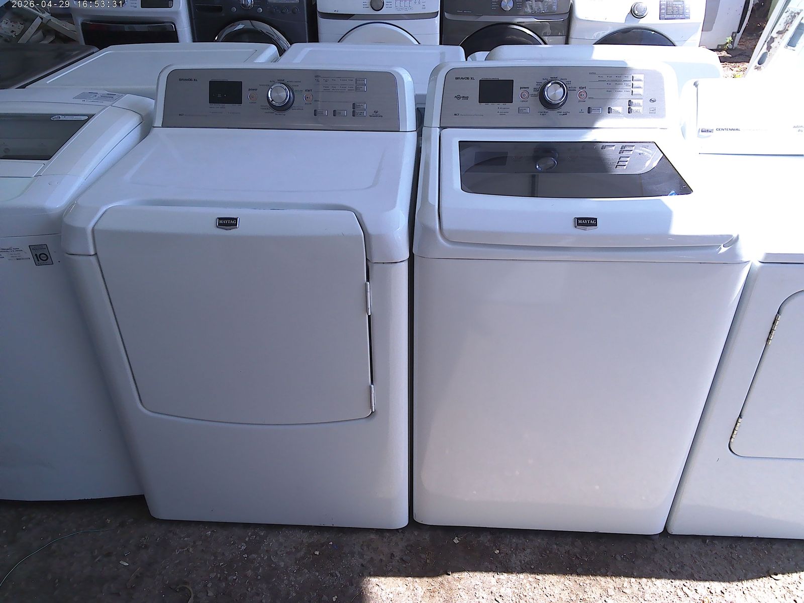 Maytag Bravos XL top load washer with matched electric dryer