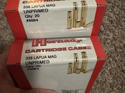 Hornady .338 Lapua Mag Unprimed Brass Cartridge Cases - 2 Boxes (40 pcs total) #8684