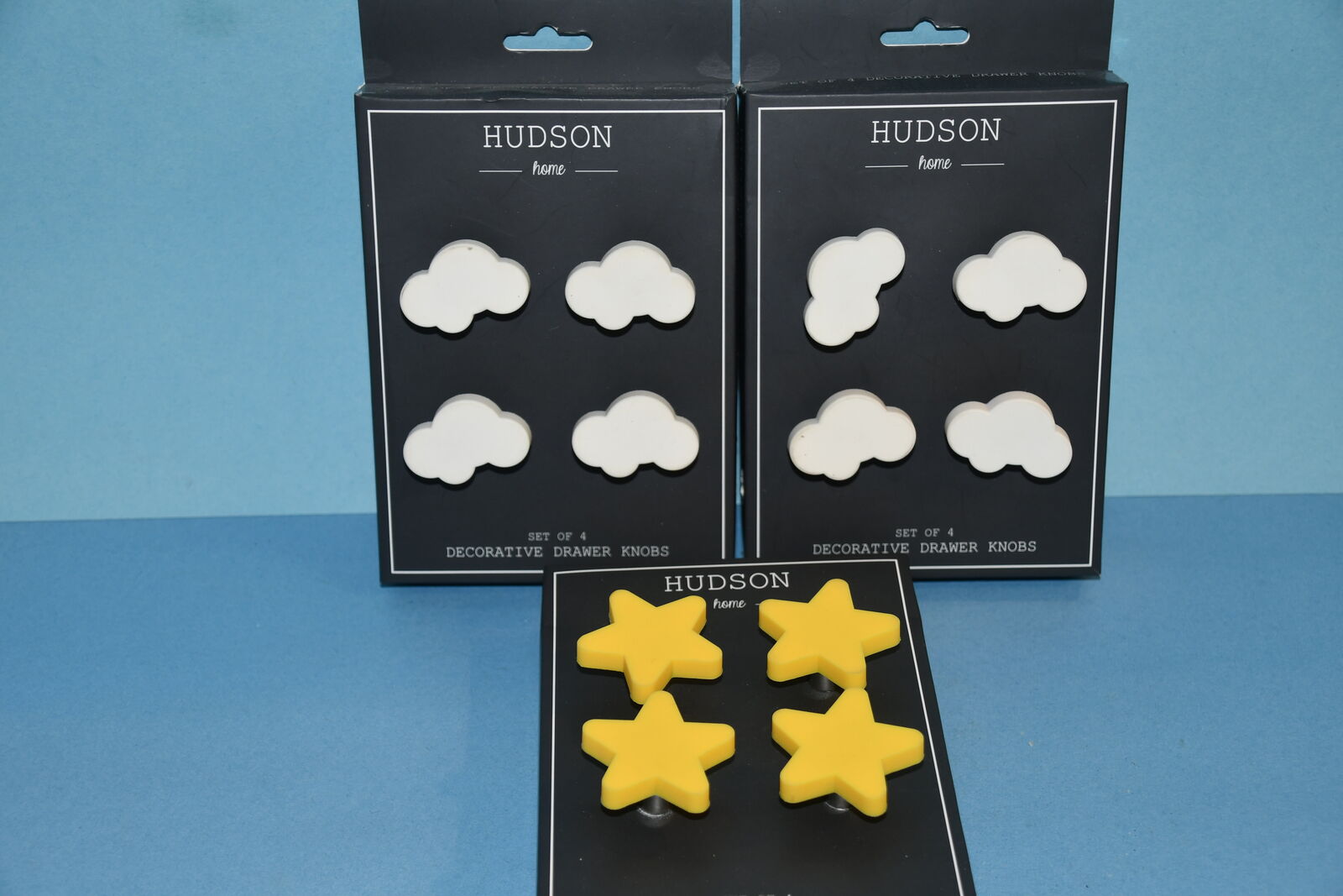 12 NIP DRAWER KNOBS ~ CLOUDS & STARS ~ 2" ACROSS ~ SMOOTH EDGES for LITTLE FINGERS ~ ALL FOR $5