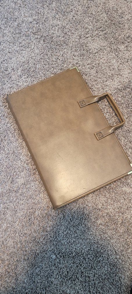 Vintage Brown Leather Portfolio Briefcase with Carry Handles - Document Holder