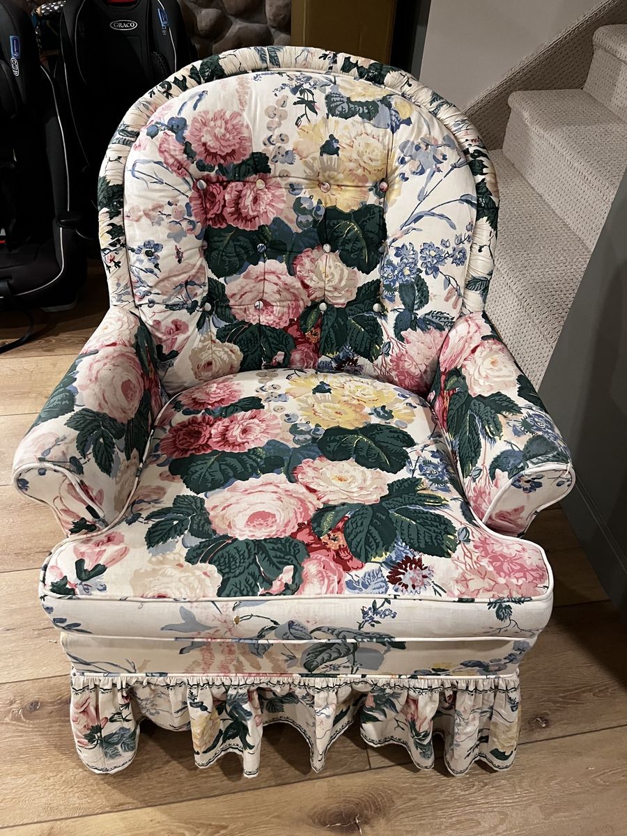 Floral Wingback Armchair Tufted Button Upholstered Accent Chair Shabby Chic Cottagecore