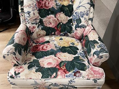 Floral Wingback Armchair Tufted Button Upholstered Accent Chair Shabby Chic Cottagecore