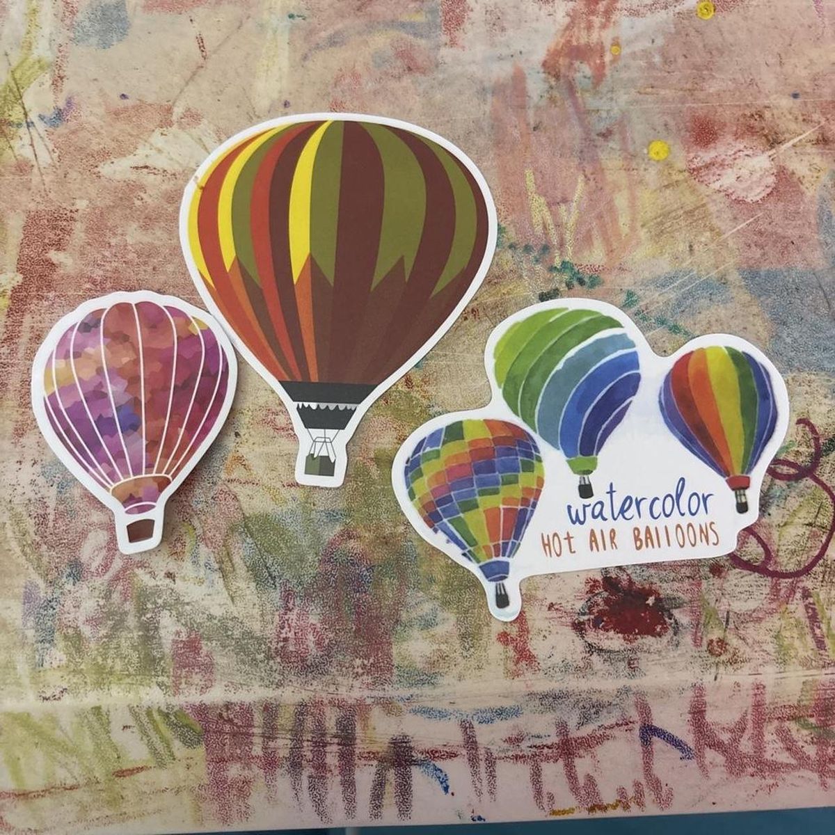 Watercolor Hot Air Balloon Stickers - Set of 3, Vibrant Colors, Decorative Decals