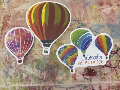 Watercolor Hot Air Balloon Stickers - Set of 3, Vibrant Colors, Decorative Decals